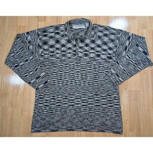Jhane Barnes Men’s Size M Knit Polo Shirt Gray Black Long Sleeve